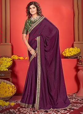 Purple Vichitra Silk Embroidered Sequins Saree