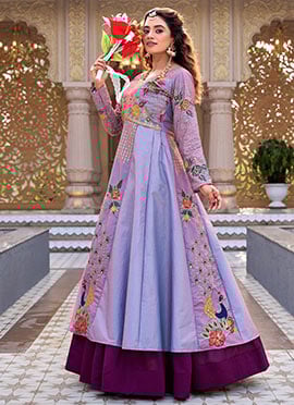 Purple Vichitra Silk Embroidered Sequins Thread Indowestern Sets and Suits