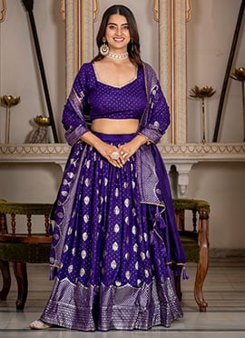 Purple Vichitra Silk Foil Print Lehenga