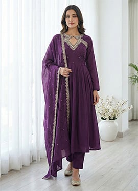 Purple Vichitra Silk Sequins Embroidered Anarkali Suit