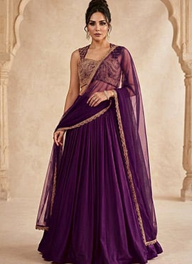 Purple Vichitra Silk Zari Cutdana Hand Embroidered Lehenga