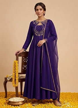 Purple Vichitra Silk Zari Sequins Embroidered Anarkali Suit