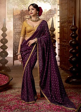 Purple Viscose Crepe Zari Embroidered Sequins Saree