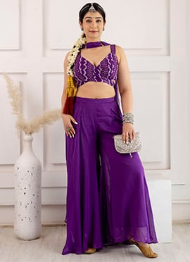 Purple Viscose Printed Embroidered Sequins Indowestern Sets