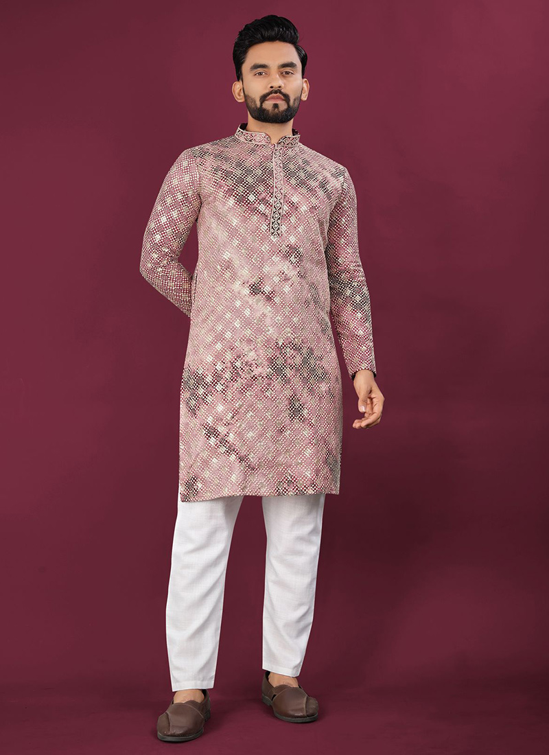 Purple Viscose Rayon Lucknowi Chikankari Sequins Kurta Pyjama Festive Wear