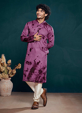 Purple Viscose Sequins Tie And Dye Print Kurta Pyjama
