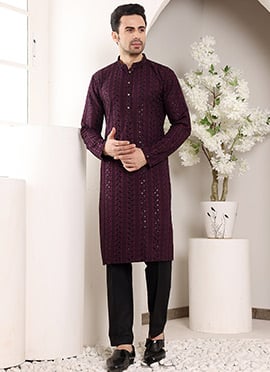 Purple Viscose Silk Embroidered Sequins Kurta Pyjama