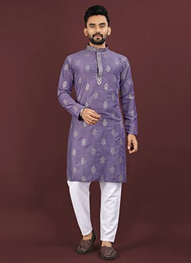 Purple Viscose Silk Kurta Pyjama Set With Elegant Embroidery And Sequin Detailing