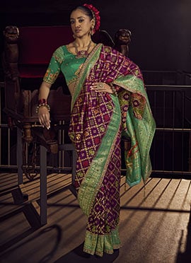 Purple Viscose Zari Hand Embroidered Sequins Saree