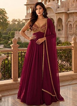 Purple Zari Sequins Georgette Anarkali Suit