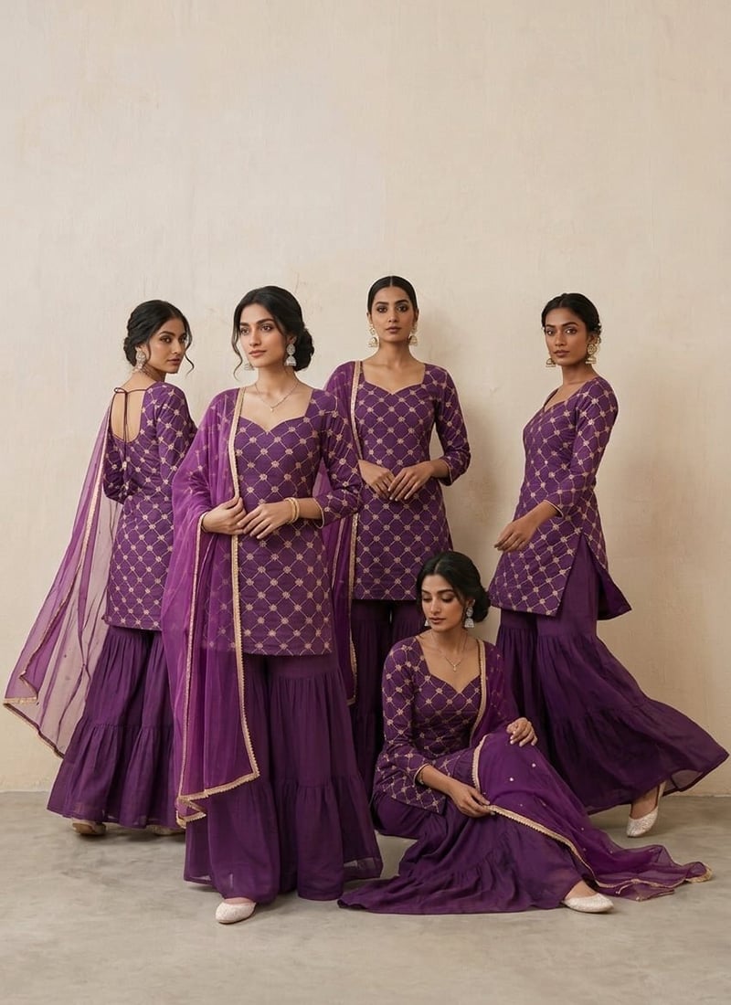 Purple Zari Sequins Silk Sharara Suit Festive Wear