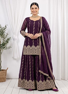 Purple Zari Silk Palazzo Suit