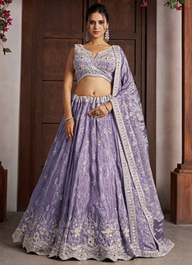 Purple Zari Tissue Bead Embroidered Lehenga