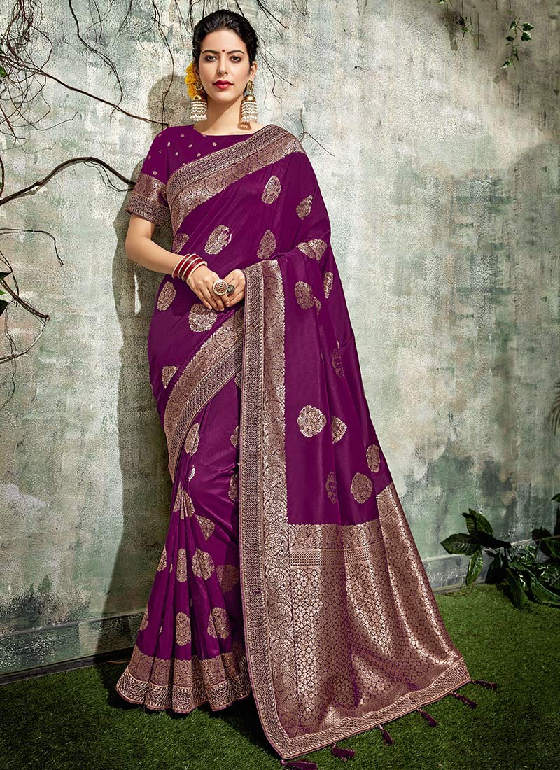 Buy Purple Zari Woven Saree, Zari , Embroidered, sari Online Shopping | SASMV12918