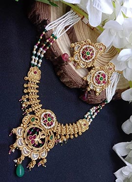Radiance Golden Kundan Beads Pearl Bridal Necklace Set