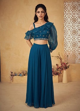 Radiant Blue Organza Zari Sequins Indo Western Set
