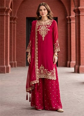 Radiant Classic Rani Pink Silk Blend Embroidered Sequins Stones Zari Palazzo Suit
