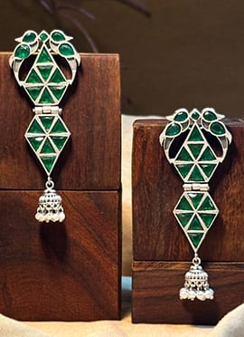 Radiant Dark Green Kundan Danglers