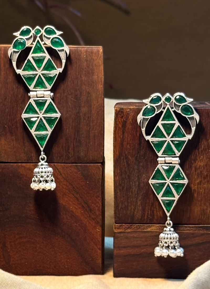 Radiant Dark Green Kundan Danglers Festive Wear