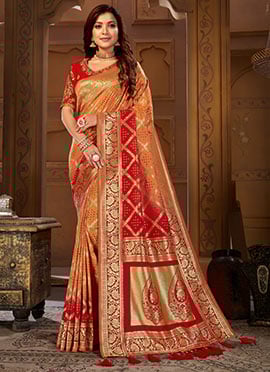 Radiant Elegance Orange Silk Benarasi Saree