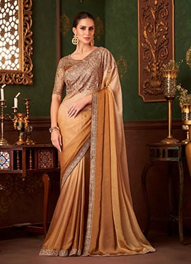 Radiant Fawn Satin Chiffon Zari Embroidered Sequins Saree