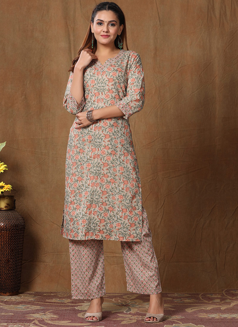 Radiant Floral Print Cotton Straight Pant Set After Six Wear