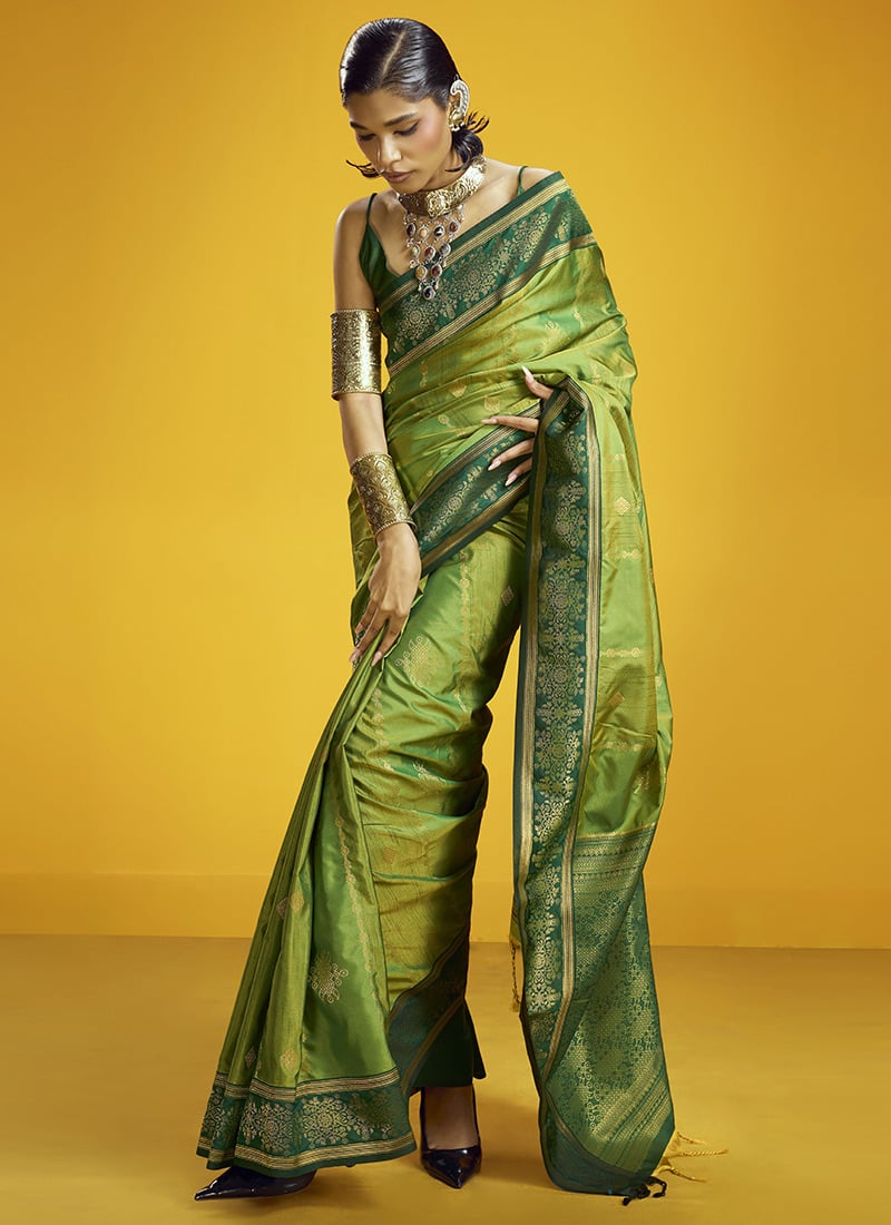 Radiant Green Art Silk Handloom Zari Weaving Saree Festive Wear