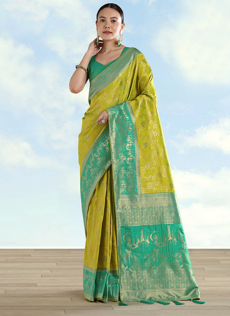 Radiant Green Banarasi Silk Zari Woven Saree Festive Wear