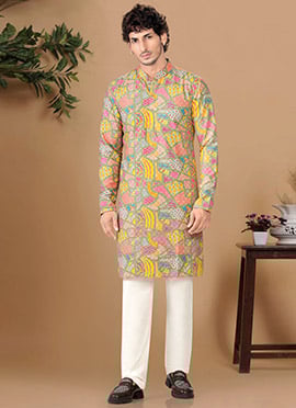 Radiant Green Soft Cotton Sequins Embroidered Printed Kurta Pyjama