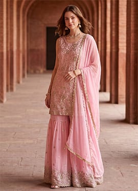 Radiant Ivory Premium Georgette Embroidered Sequins Stone Sharara Suit