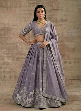Radiant Lavender Super Satin Silk Sequins Zari Embroidered Resham Thread Umbrella Lehenga