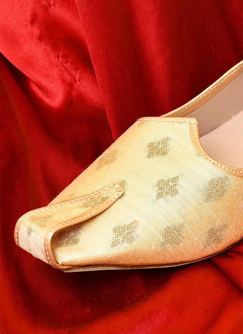 Radiant Light Yellow Cotton Silk Jacquard Mojri