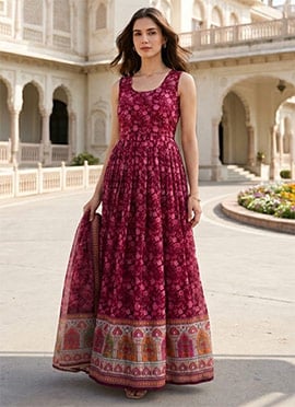 Radiant Magenta Organza Digital Print Anarkali Suit