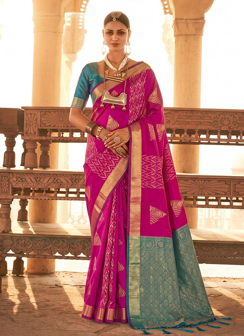 Radiant Magenta Silk Zari Saree Festive Wear