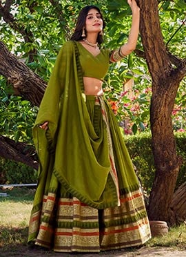 Radiant Mahendi Chanderi Zari A Line Lehenga