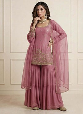 Radiant Mauve Art Silk Embroidered Sharara Suit
