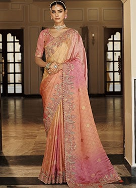 Radiant Multicolor Soft Silk Zari Weaving Heavy Thread Embroidery Khatli Work Saree