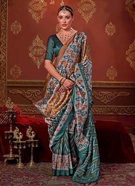 Radiant Multicolored Silk Ikkat Print Saree