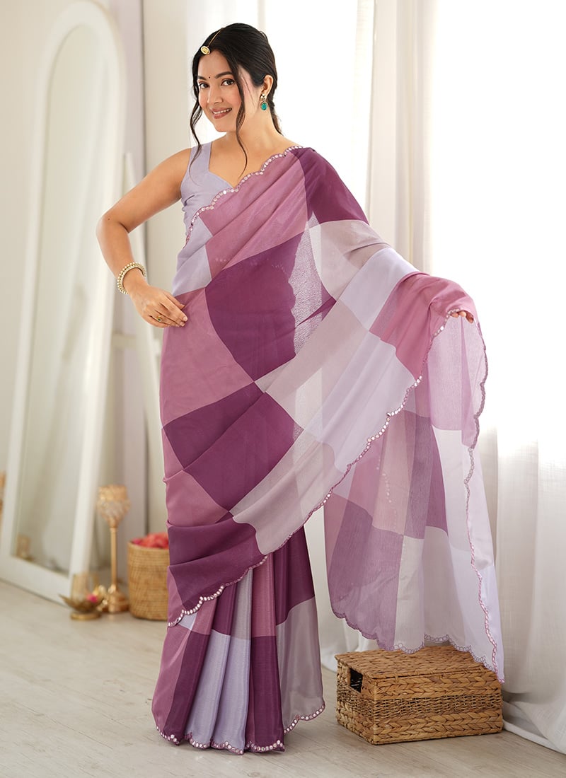 Radiant Multicoloured Chinon Mirror Work Printed Saree After Six Wear