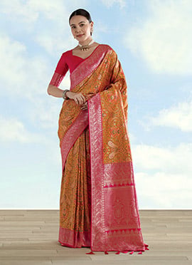 Radiant Mustard Banarasi Silk Woven Saree