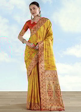 Radiant Mustard Banarasi Tissue Silk Zari Paithani Woven Saree