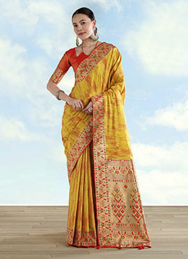 Radiant Mustard Banarasi Tissue Silk Zari Woven Paithani Saree
