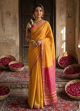 Radiant Mustard Blended Cotton Woven Saree