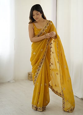 Radiant Mustard Georgette Embroidered Sequins Saree