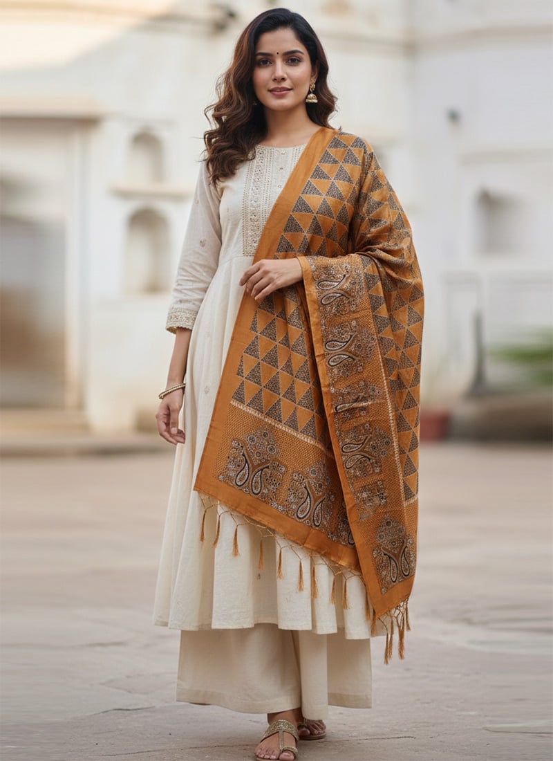 Radiant Mustard Silk Digital Print Dupatta After Six Wear