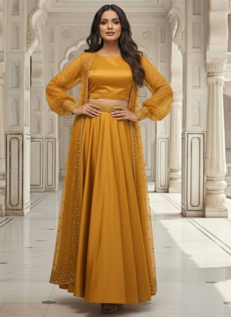 Radiant Mustard Silk Stone Detailed Indowestern Ensemble After Six Wear