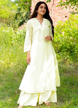 Radiant Off White Cotton Kurta Palazzo Set