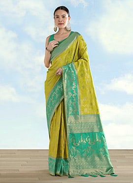 Radiant Pear Banarasi Silk Zari Woven Saree