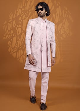 Radiant Pink Art Silk Indowestern Sherwani