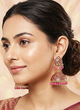Radiant Pink Beaded Jhumka